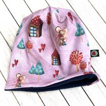 sapka – egérkék és szívecskék ( polár béléssel )