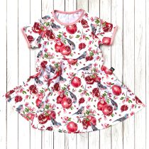 pörgős ruha – gránátalma és vörösbegy