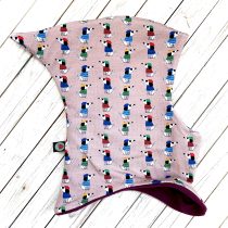 “űrhajós” sapka – kutyák csíkos pulcsiban, bézs  ( lila polár béléssel )