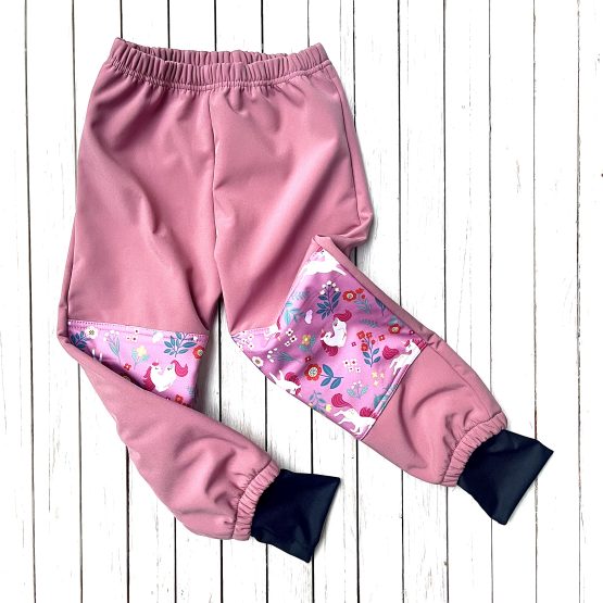 softshell esőnadrág – púder rózsaszín, unikornis