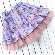 pörgős szoknya – nyuszi, róka, mosómedve ( lila, barack tüll )
